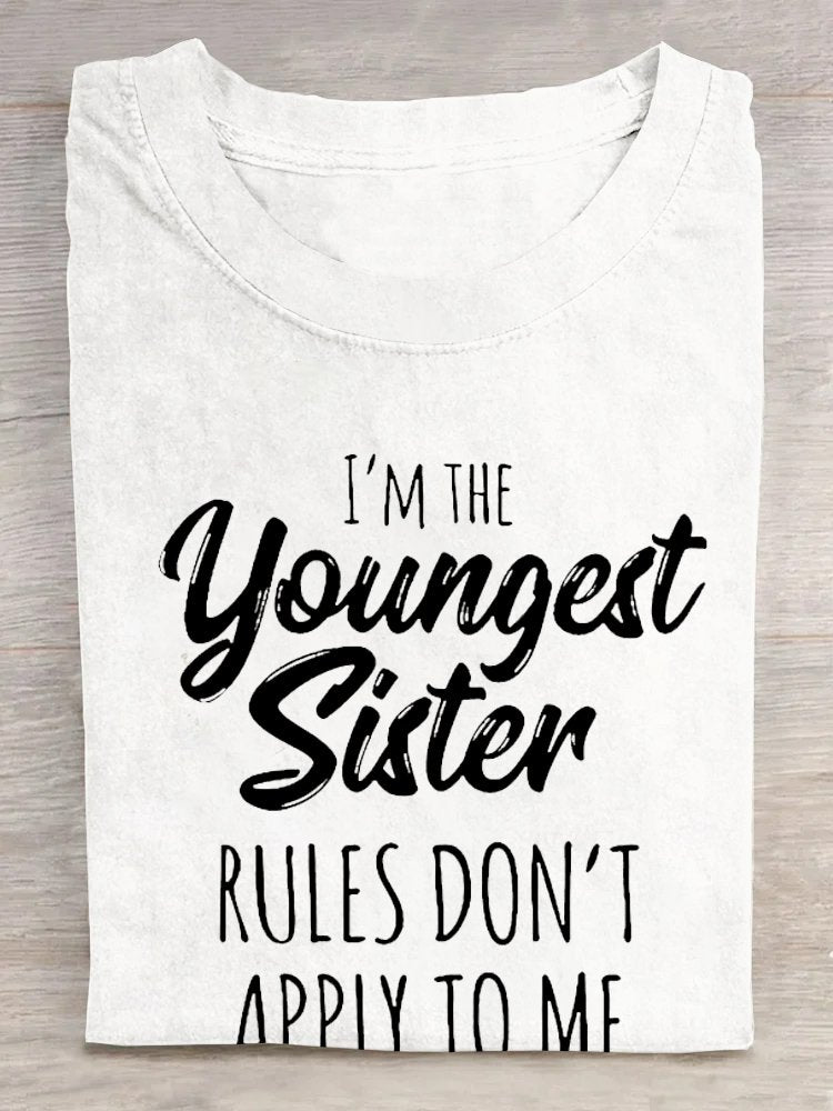 Women's youngest sister Funny Letters Casual Crew Neck T-Shirt