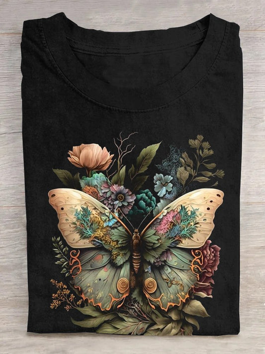 Casual Crew Neck Butterfly T-Shirt