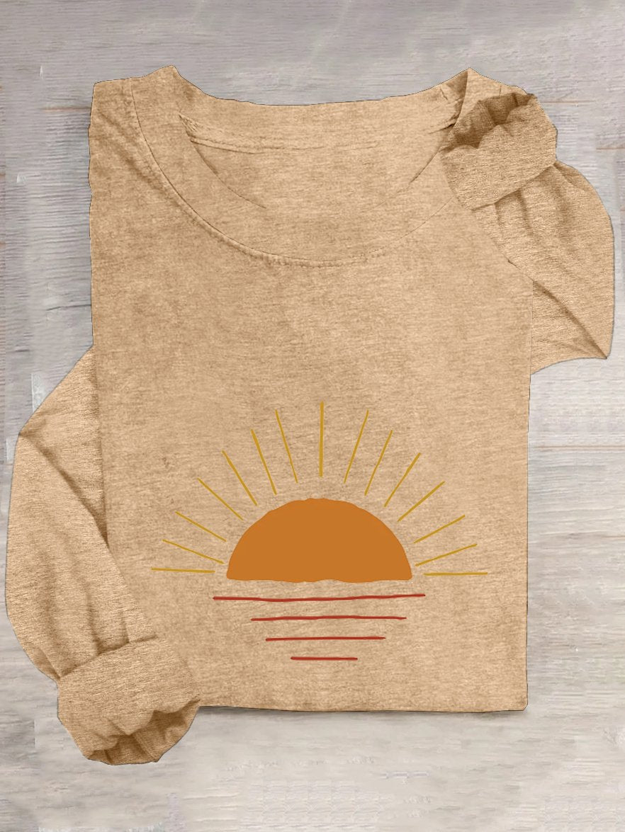 Sun Loose Casual Crew Neck T-Shirt