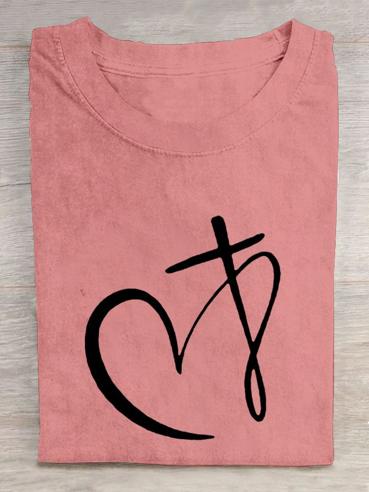 Crew Neck Heart/Cordate Casual T-Shirt