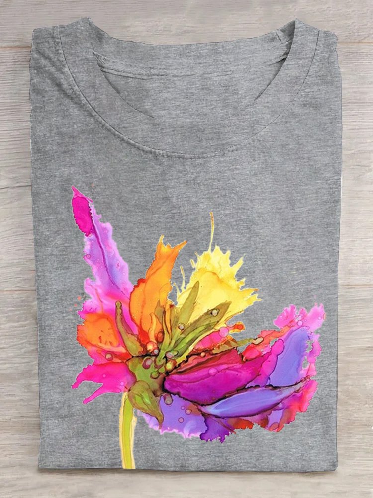 Crew Neck Floral Loose Casual T-Shirt