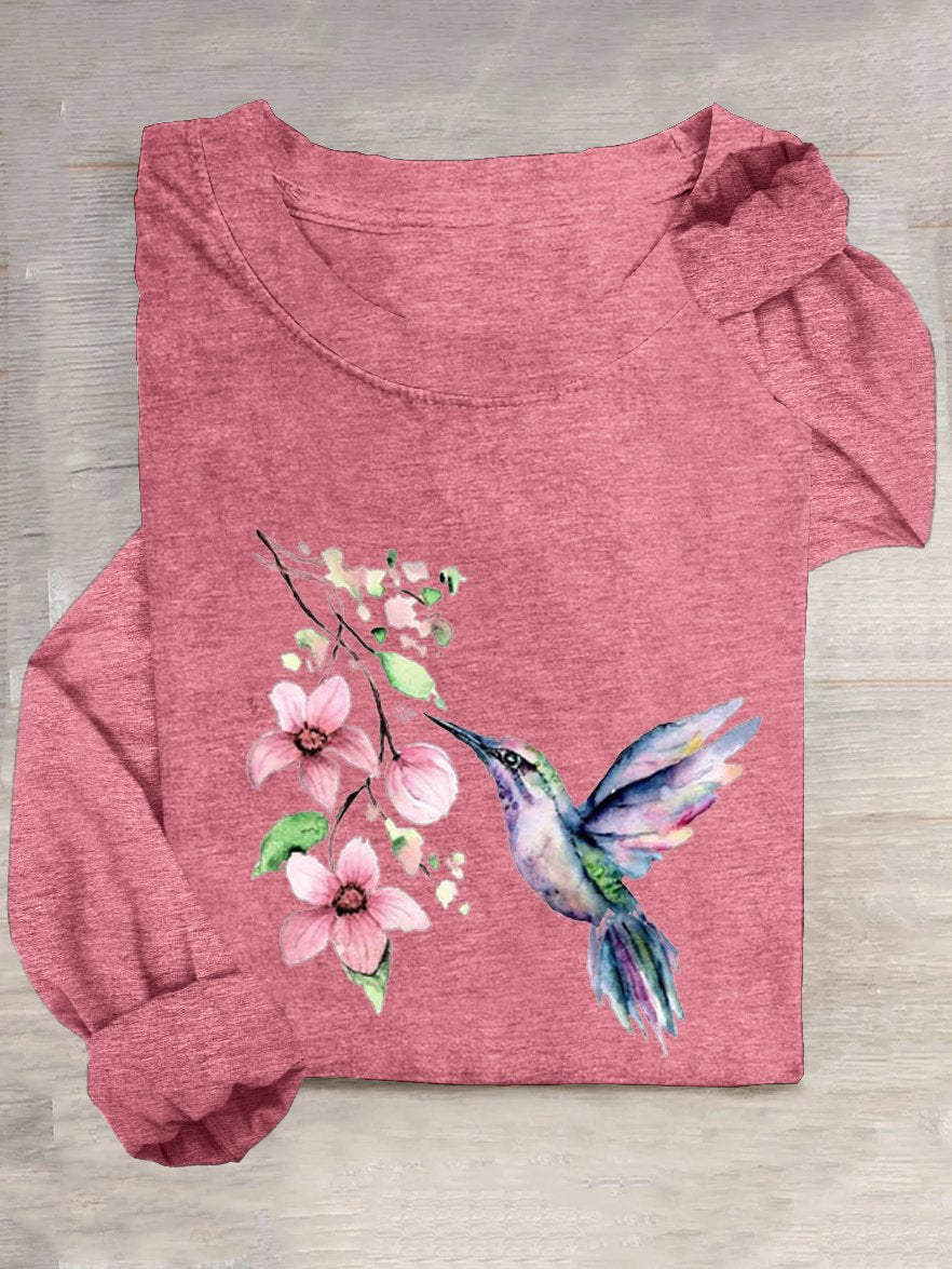 Casual Cotton-Blend Bird T-Shirt