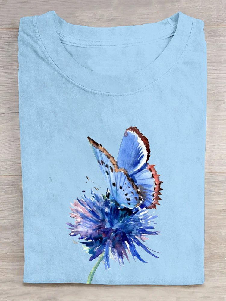 Casual Crew Neck Floral Cotton T-Shirt