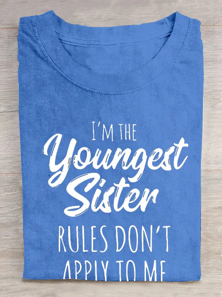 Women's youngest sister Funny Letters Casual Crew Neck T-Shirt