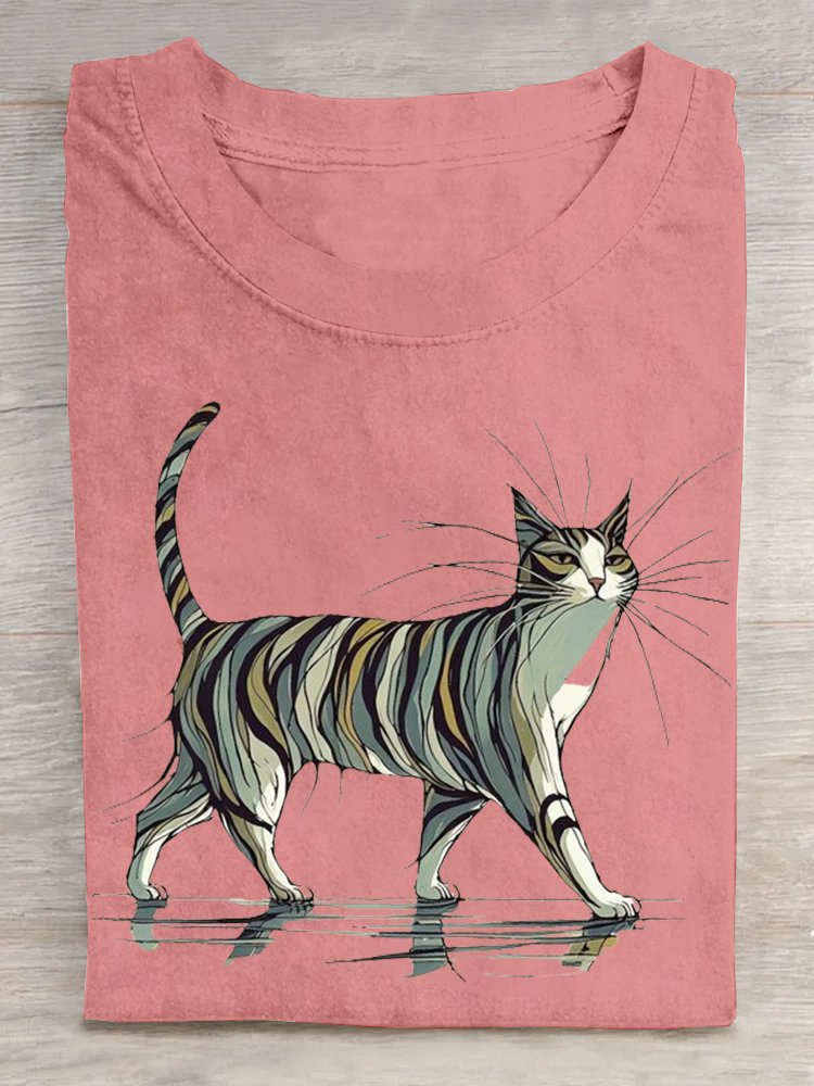 Cat Casual Crew Neck T-Shirt