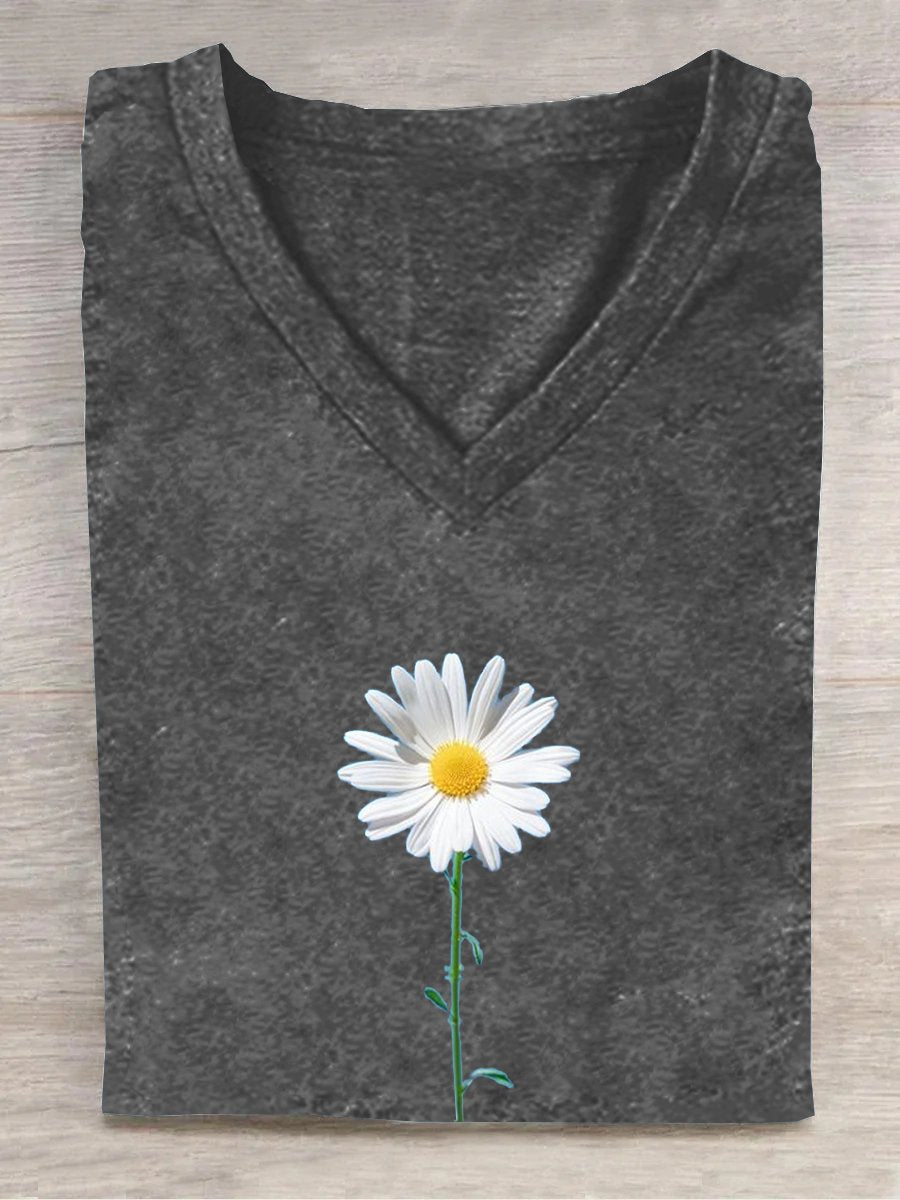 Loose Casual Floral Cotton-Blend T-Shirt