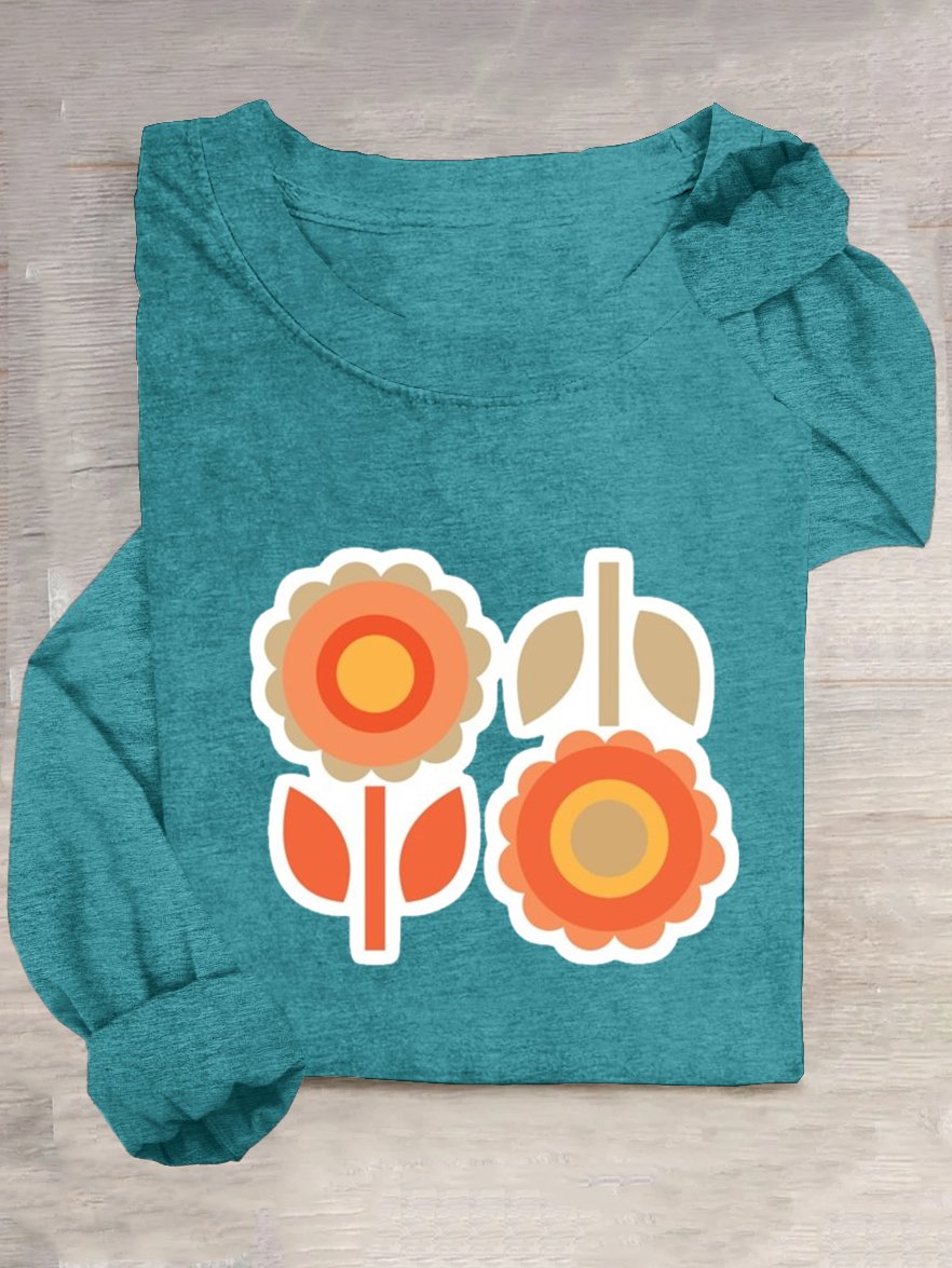 Casual Loose Floral Crew Neck T-Shirt