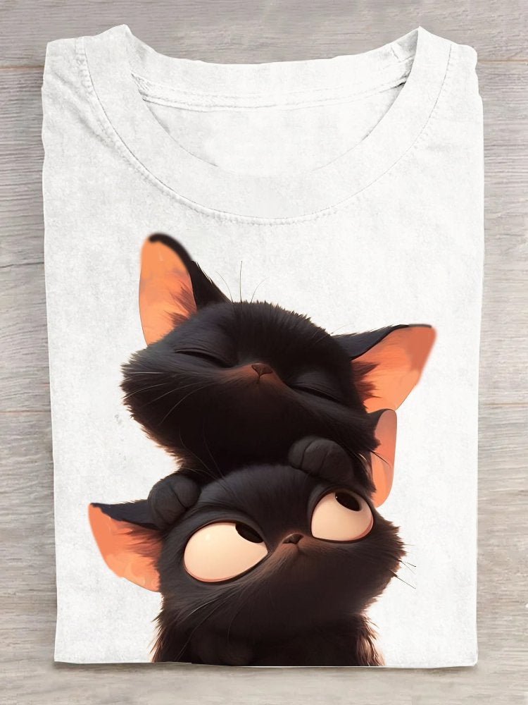 Cotton Loose Casual Cat T-Shirt