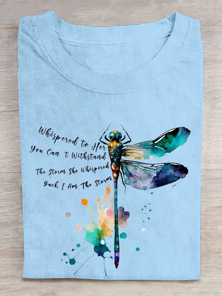 Dragonfly Text Letters Printed Casual T-Shirt