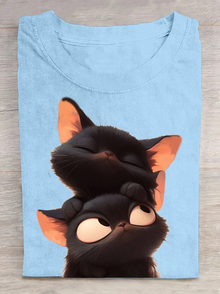 Cotton Loose Casual Cat T-Shirt