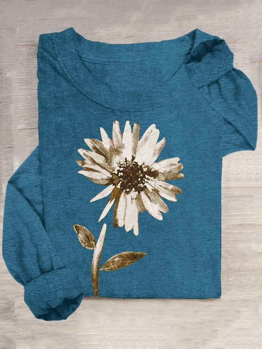 Floral Casual Cotton-Blend T-Shirt