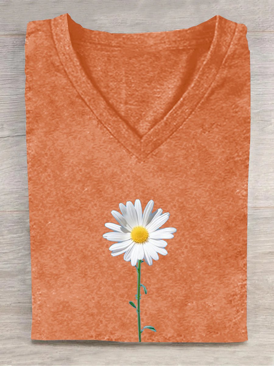 Loose Casual Floral Cotton-Blend T-Shirt