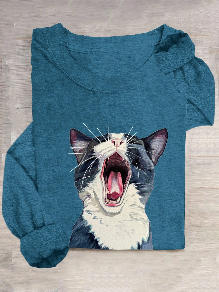 Loose Cat Casual Cotton-Blend T-Shirt