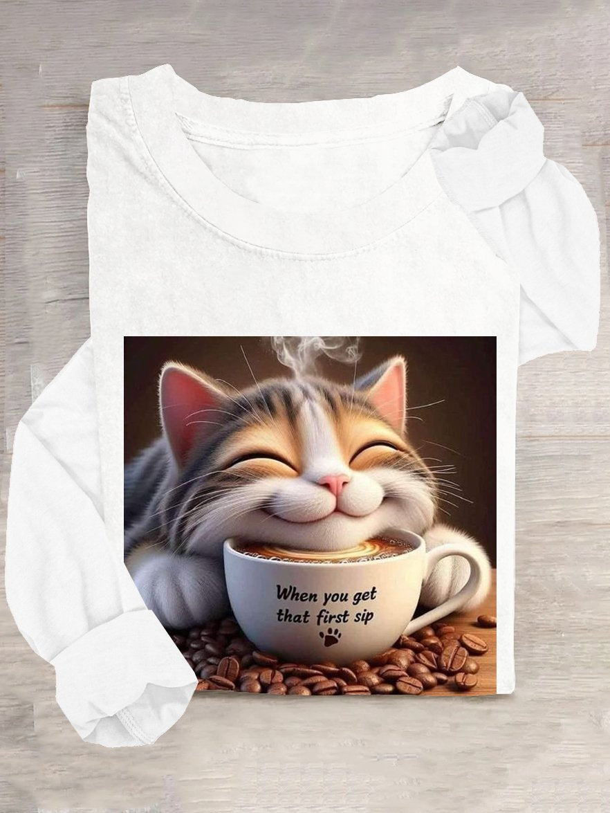 Casual Cat Crew Neck T-Shirt