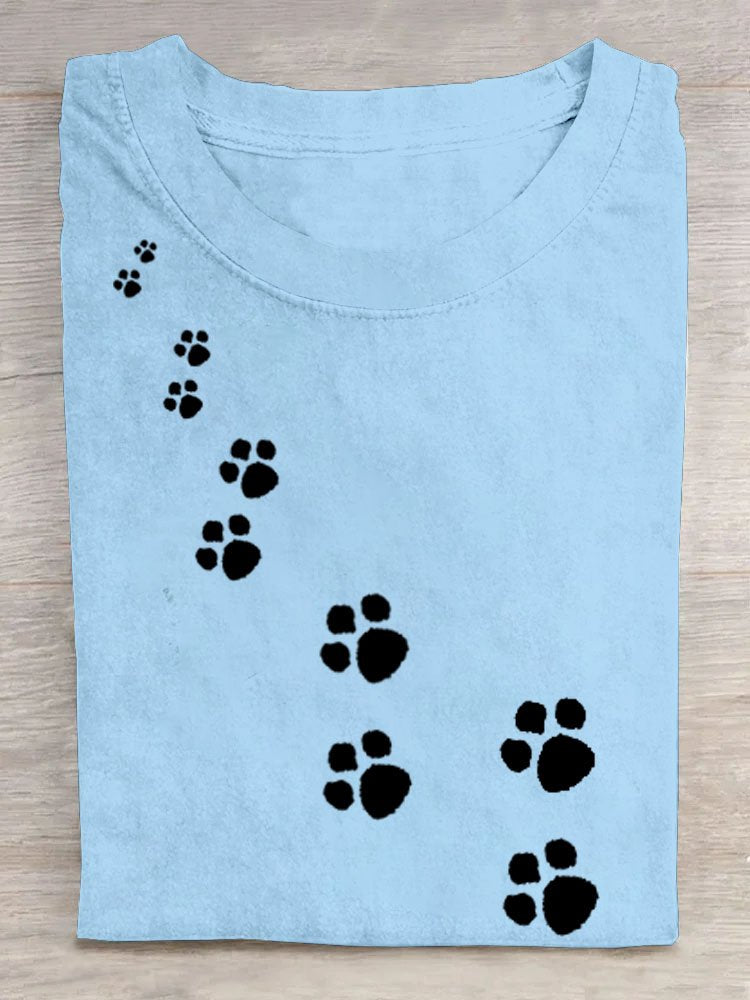 Casual Dog Paw Print T-Shirt