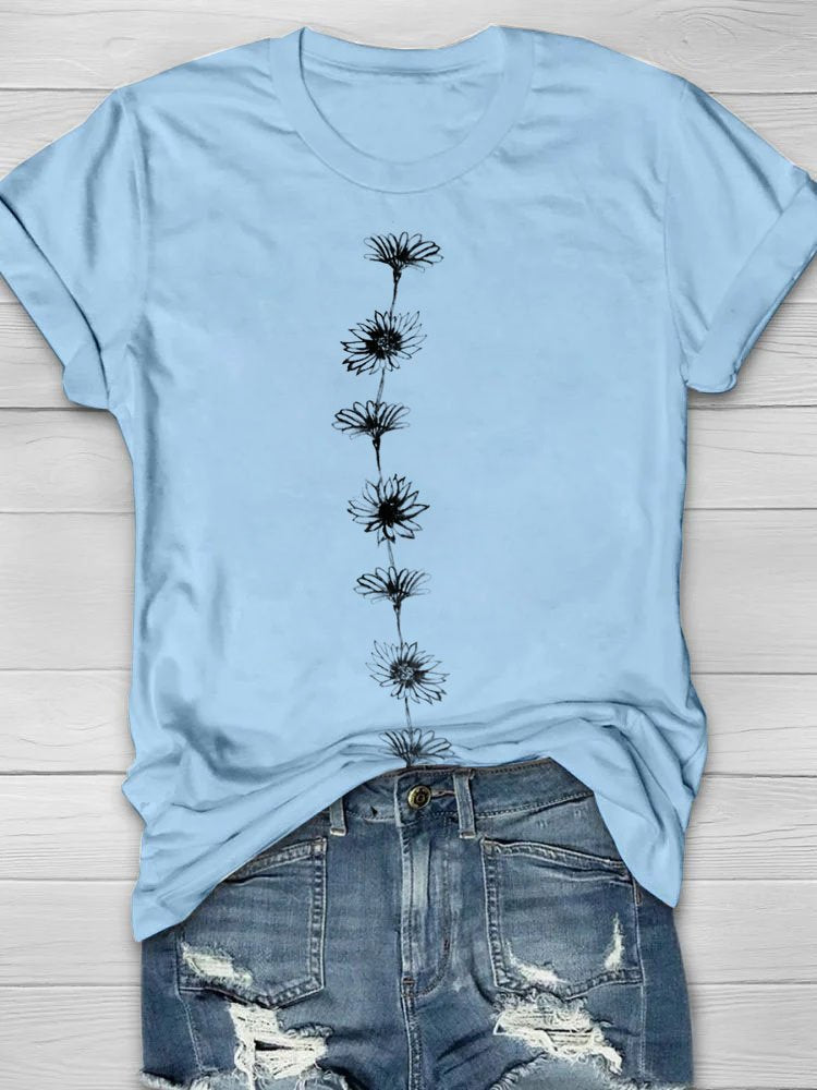 Casual Floral Crew Neck Cotton T-Shirt