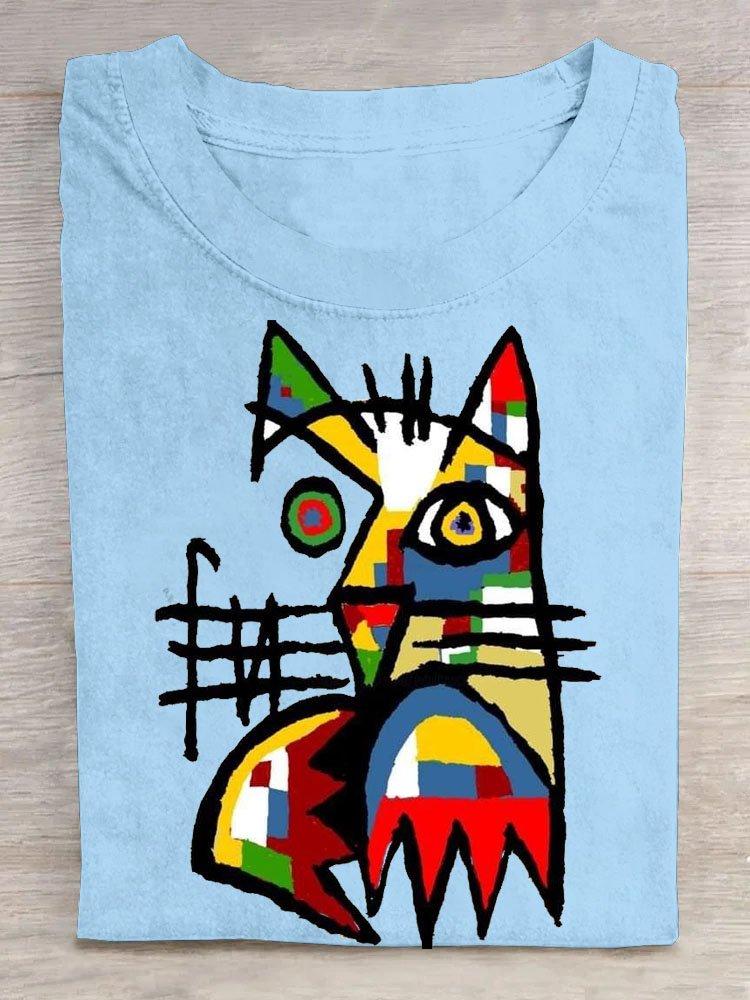 Casual Abstract Cat Printed T-Shirt