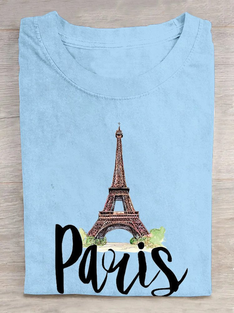 Loose Casual Paris Crew Neck T-Shirt