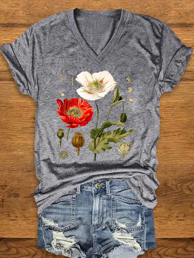 Floral Loose Casual Knitted T-Shirt