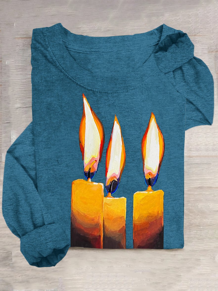 Casual Cotton-Blend Abstract Candlelight  T-Shirt