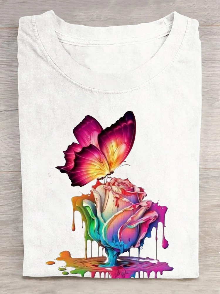 Casual Cotton Butterfly Floral Loose T-Shirt