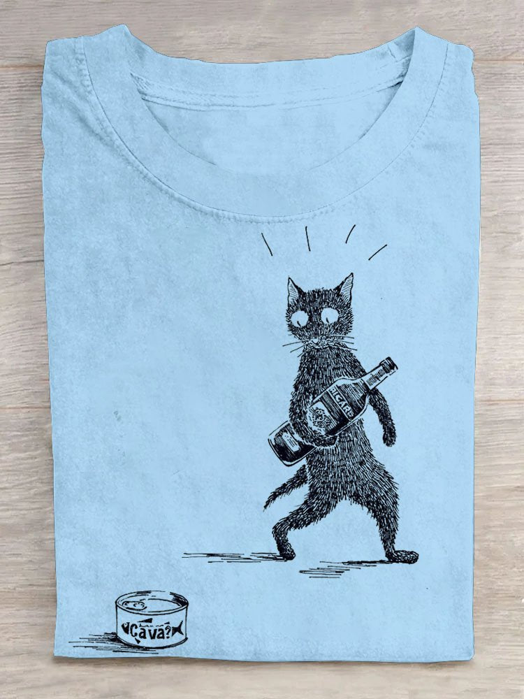 Cat Printed Casual T-Shirt