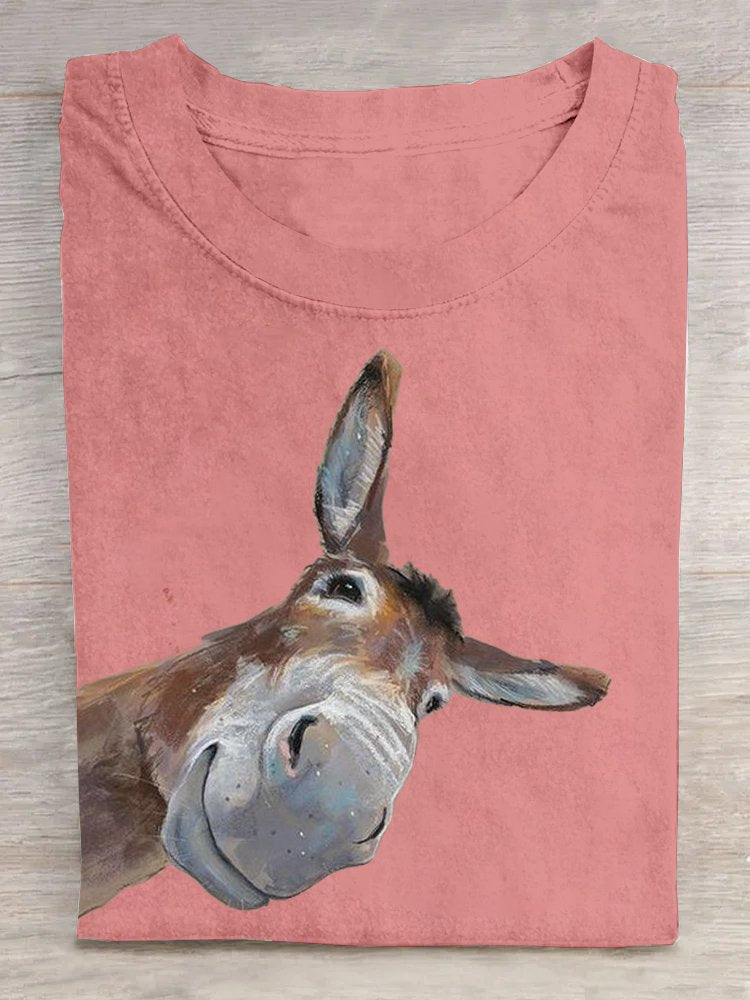 Funny Donkey Print Casual Short Sleeve  T-shirt