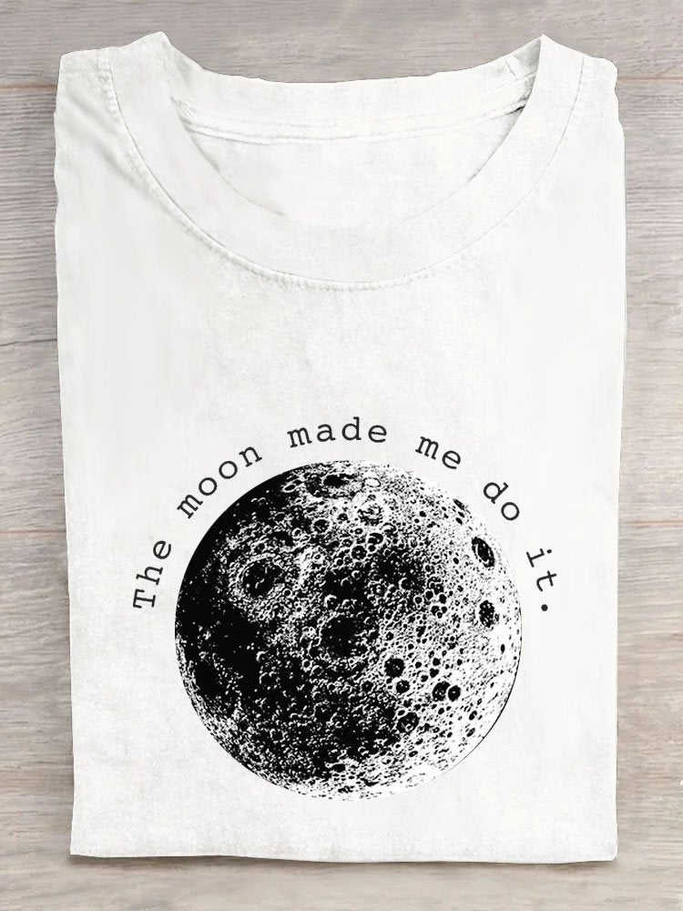 Casual Text Letters & Moon Printed T-Shirt