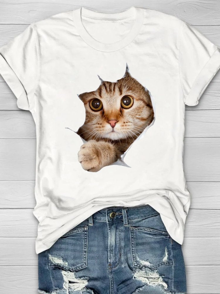 Casual Cotton Cat Loose T-Shirt