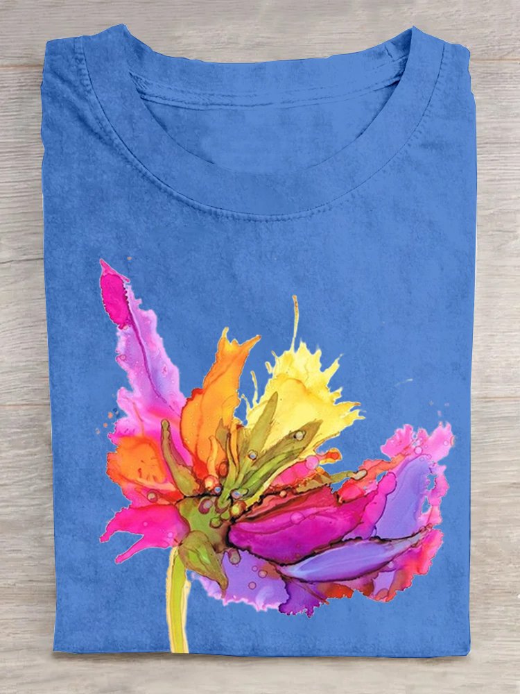 Crew Neck Floral Loose Casual T-Shirt