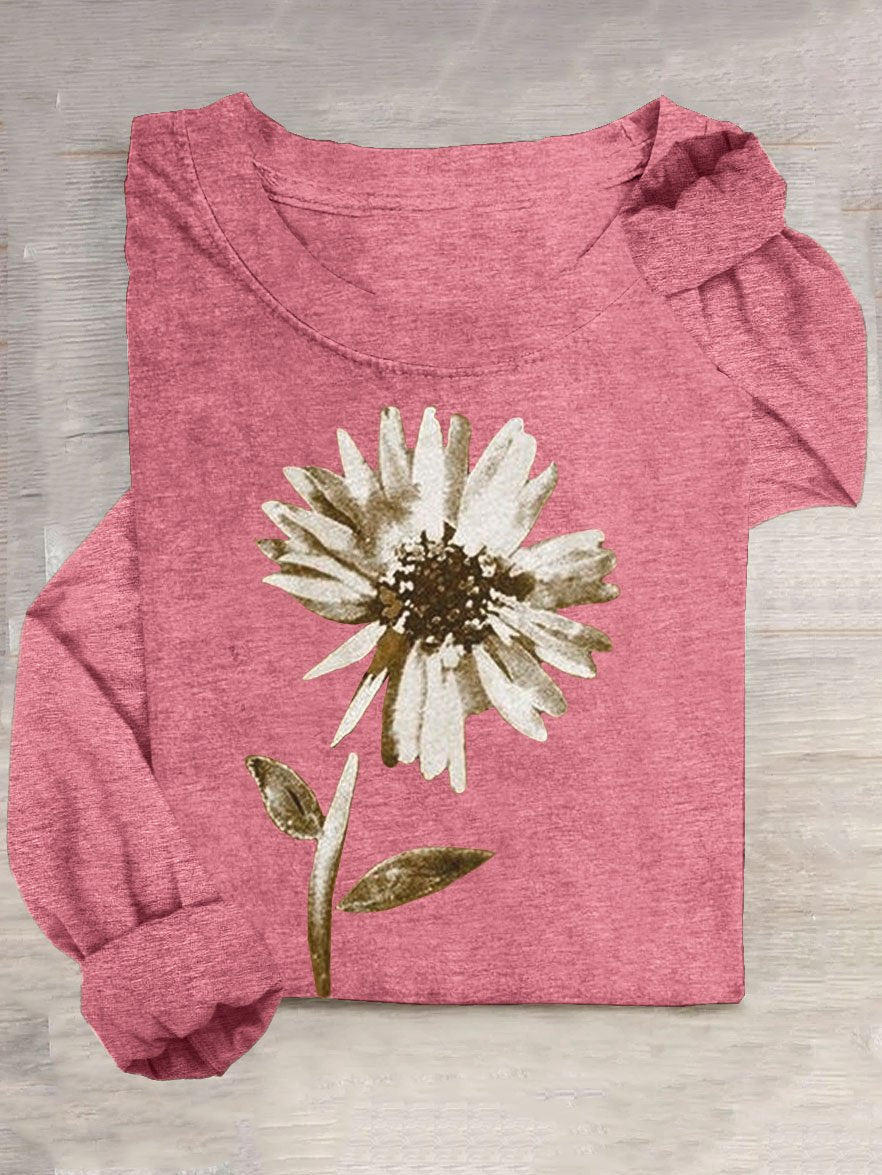 Floral Casual Cotton-Blend T-Shirt