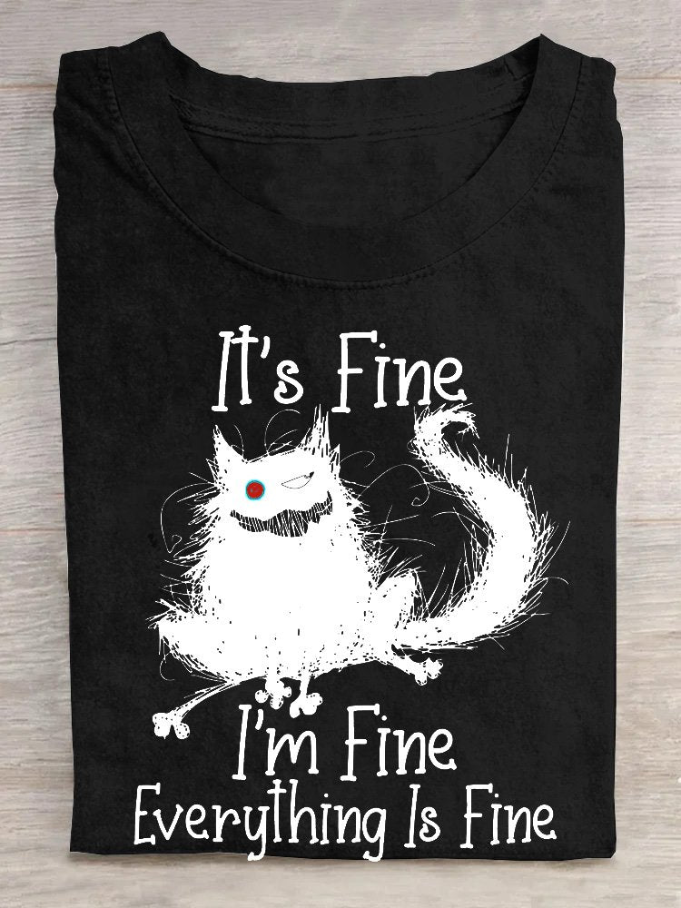 Womens Funny I Am Fine Crew Neck Cotton Casual Top