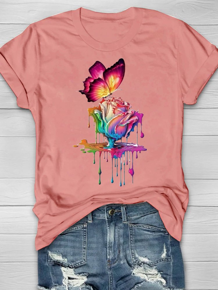 Casual Cotton Butterfly Floral Loose T-Shirt