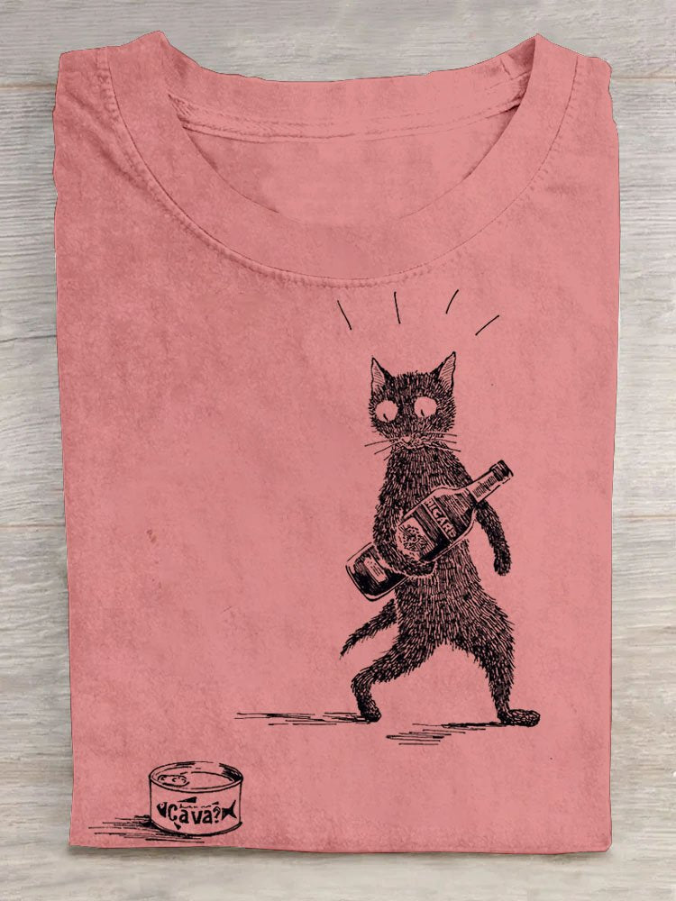 Cat Printed Casual T-Shirt