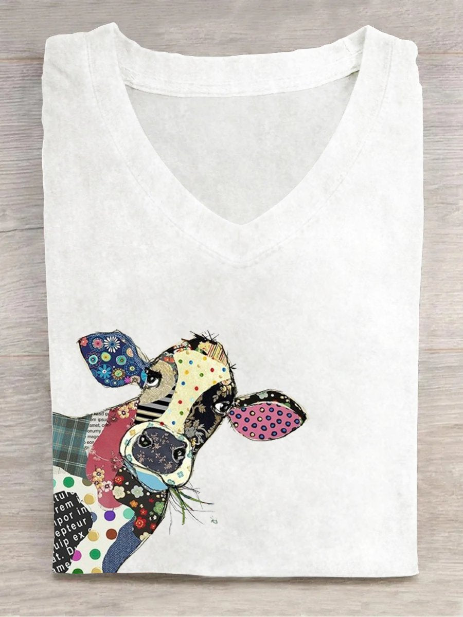 Loose Casual Animal Cotton-Blend T-Shirt