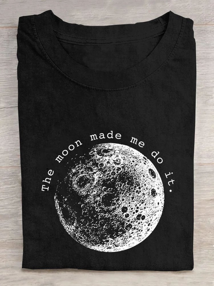 Casual Text Letters & Moon Printed T-Shirt