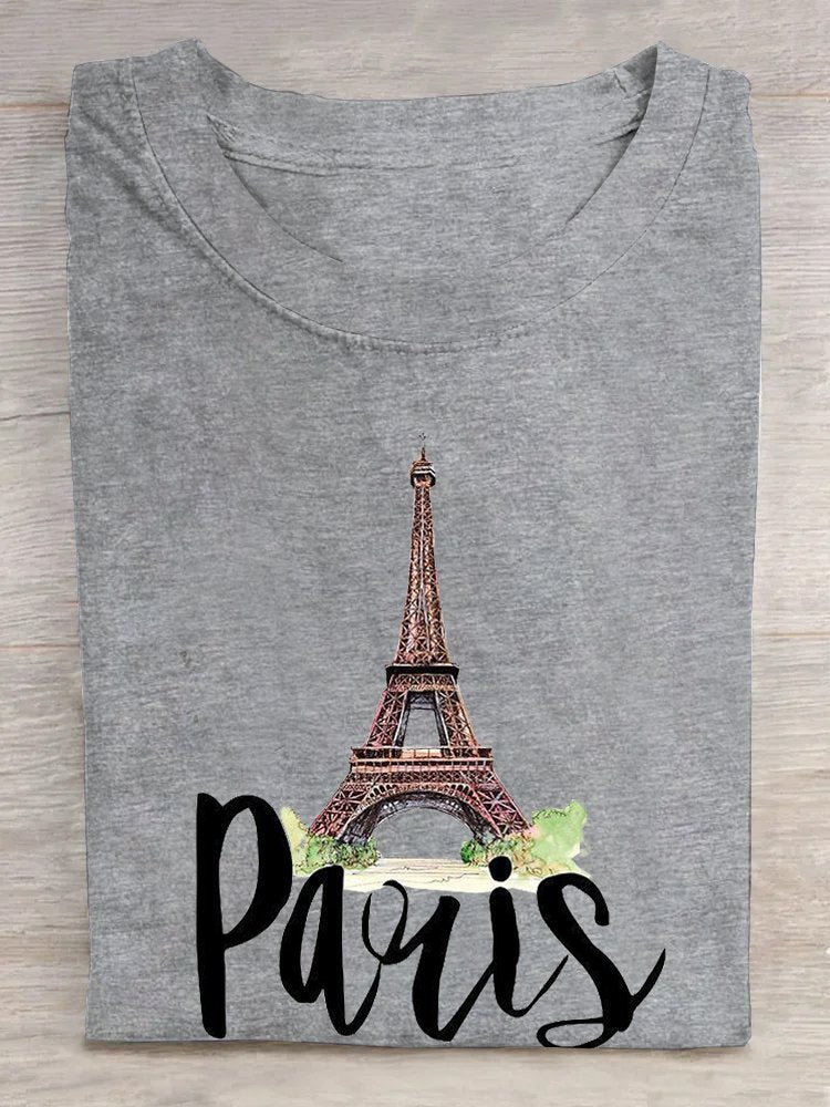 Loose Casual Paris Crew Neck T-Shirt