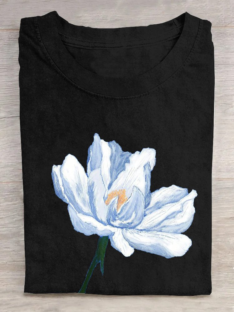 Casual Crew Neck Cotton Floral T-Shirt