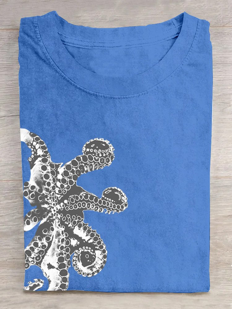 Casual Marine Life Crew Neck Cotton T-Shirt