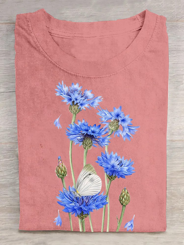 Casual Crew Neck Floral T-Shirt