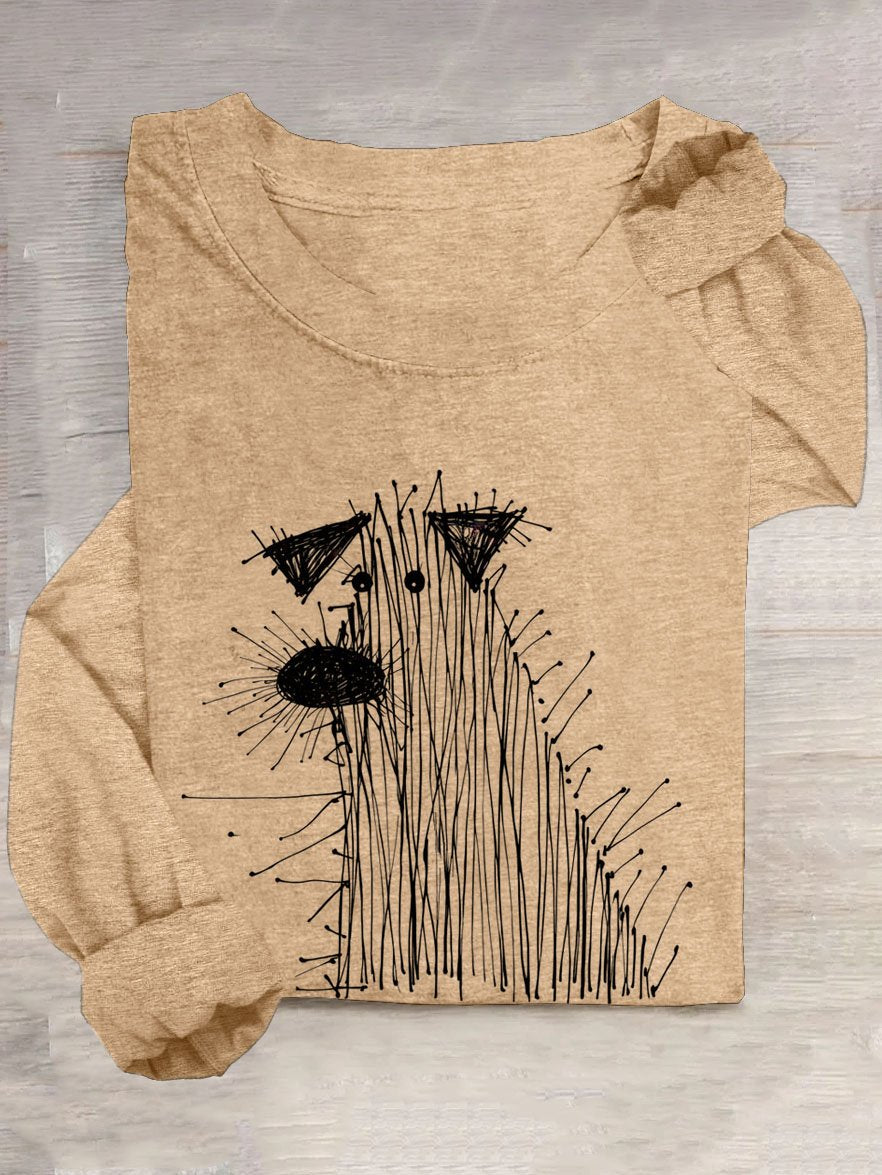 Funny Abstract Dog Printed Long Sleeve Casual T-Shirt