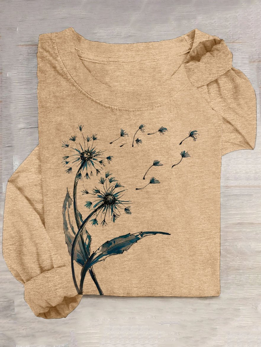 Dandelion Printed Long Sleeve Casual T-Shirt