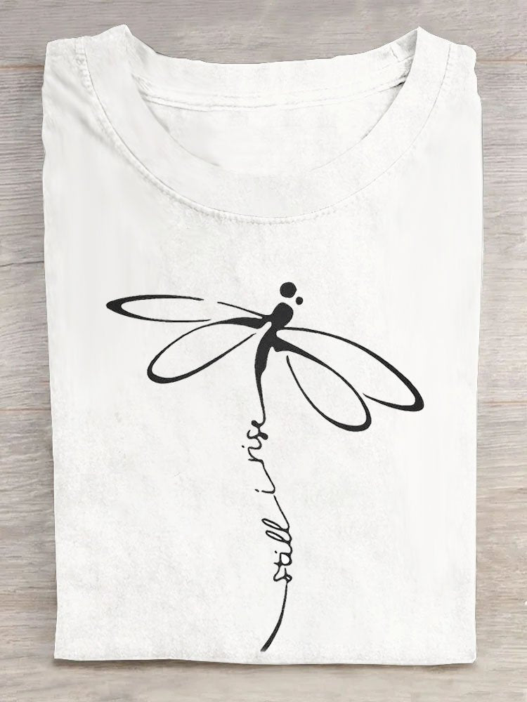 Casual Dragonfly Printed Cotton-Blend T-Shirt