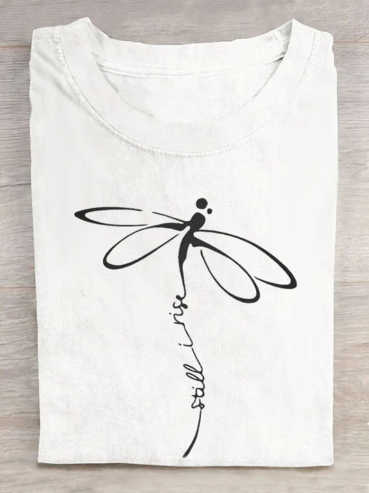 Casual Dragonfly Printed Cotton-Blend T-Shirt