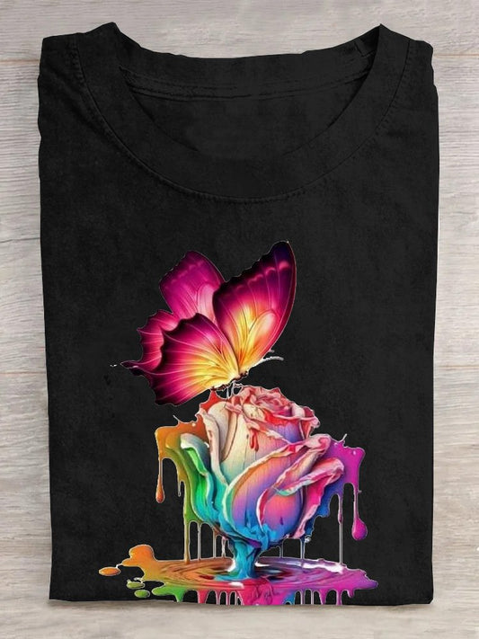 Casual Cotton Butterfly Floral Loose T-Shirt