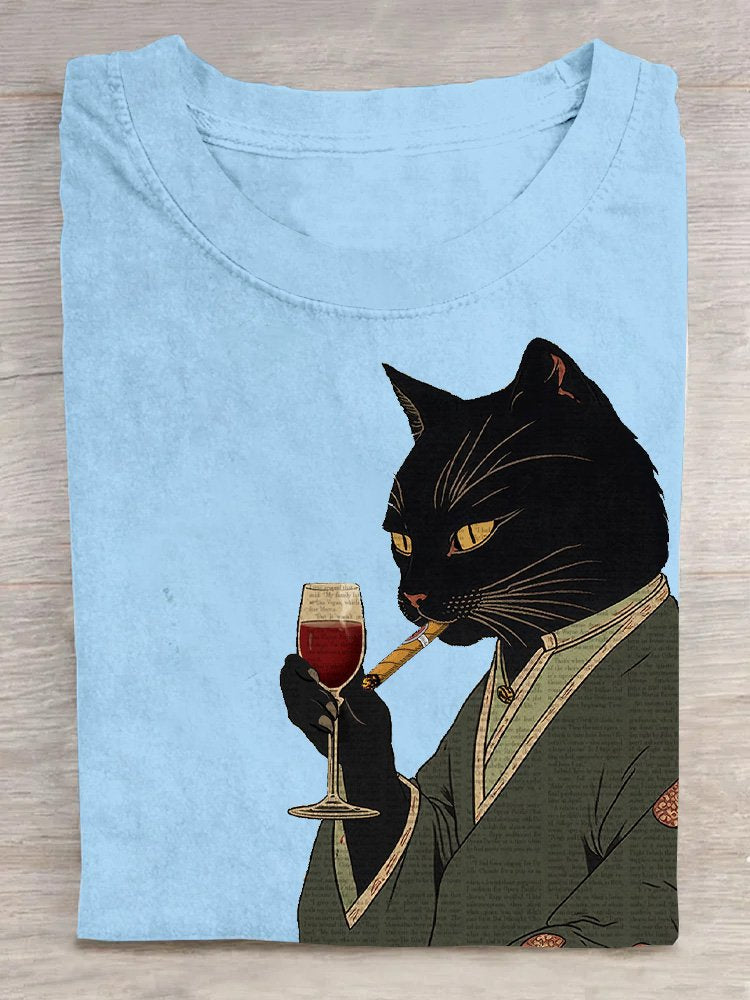 Crew Neck Casual Cat T-Shirt