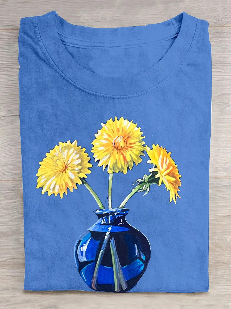 Floral Casual Cotton Crew Neck T-Shirt