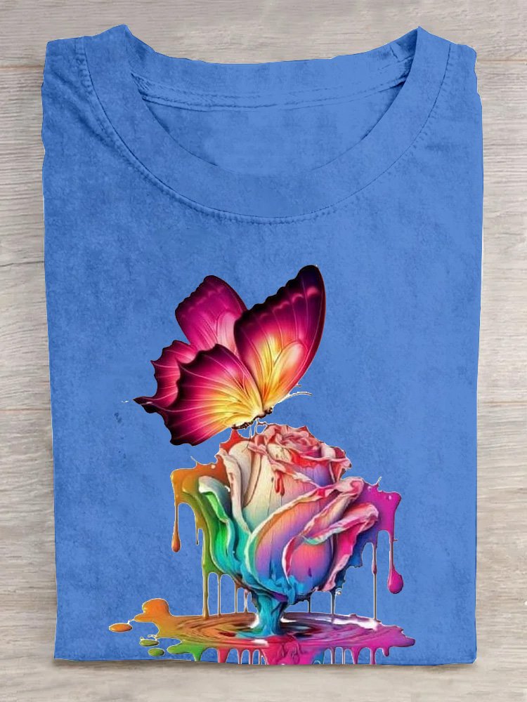 Casual Cotton Butterfly Floral Loose T-Shirt