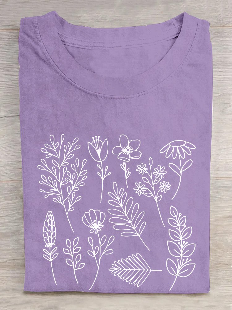 Casual Floral Cotton T-Shirt