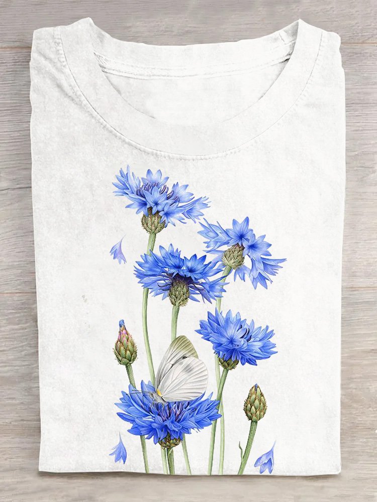 Casual Crew Neck Floral T-Shirt